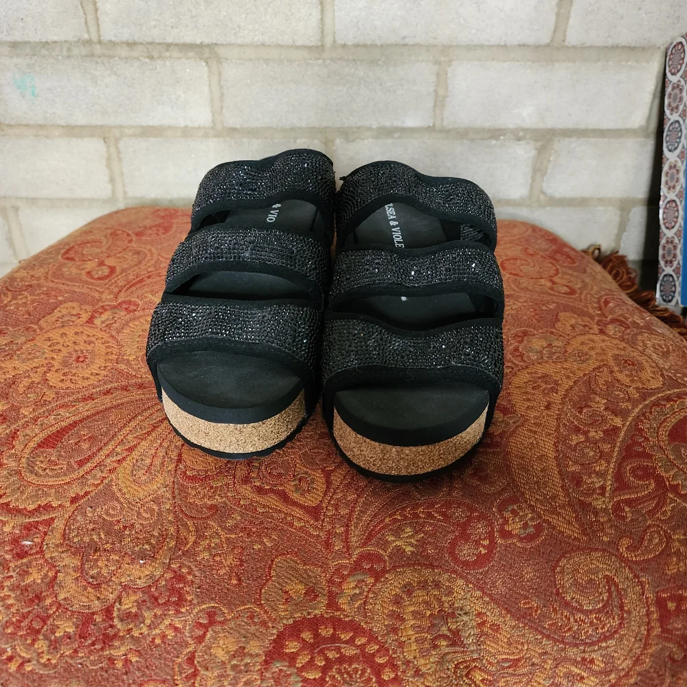 Chelsea &Violet Black Glitter Platform Sandals